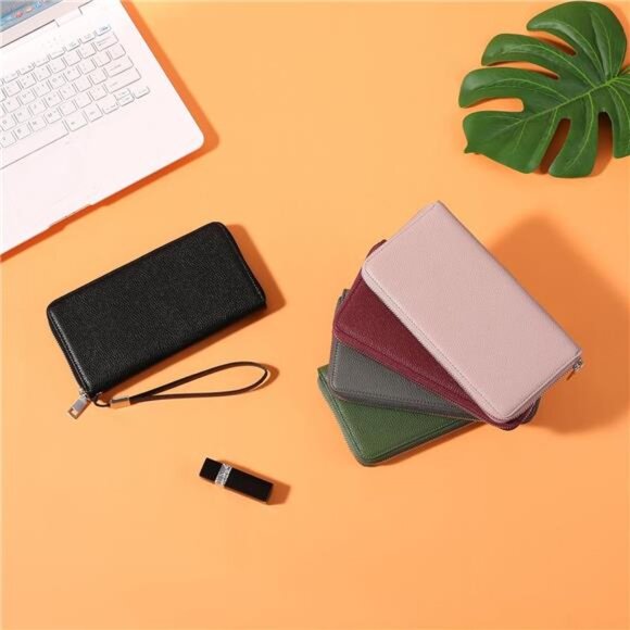 New Womens Wallet RFID Blocking Leather Zip Around Wallet Large Capacity - Picture 4 of 6